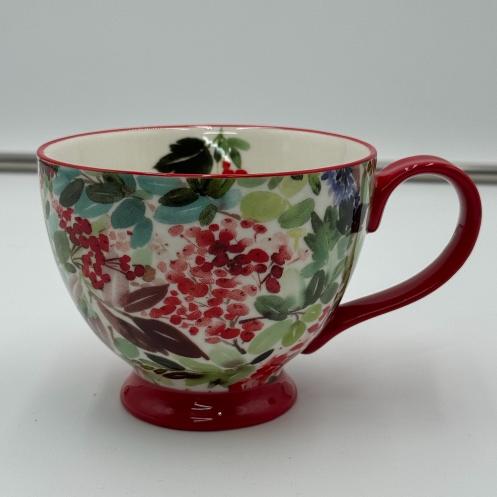 Grace Teaware Floral Tea Cup Red Pedestal Mug Microwave Dishwasher Safe